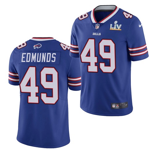 Men's Buffalo Bills #49 Tremaine Edmunds Blue NFL 2021 Super Bowl LV Stitched Jersey